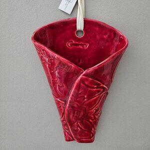 Red Ceramic Tussie Mussie Wall Pocket Wall Hanging Handcrafted